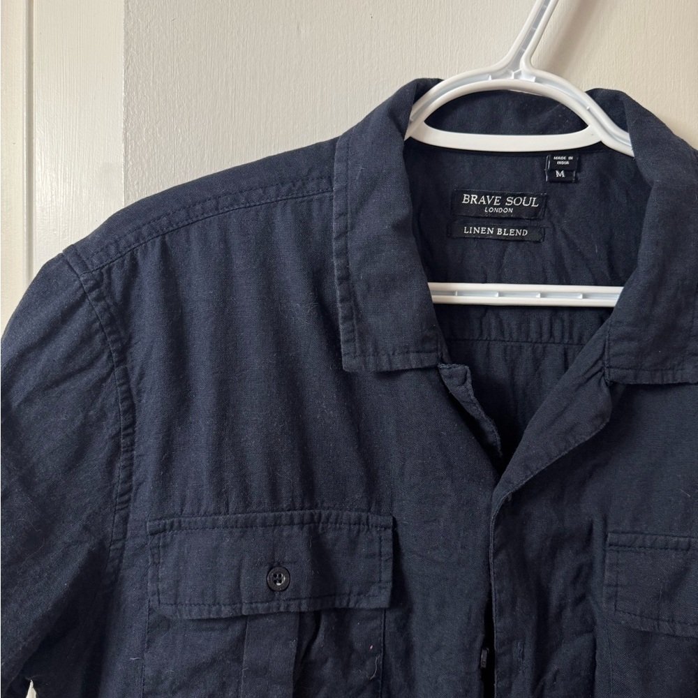 Brave Soul Men's Dark Navy Linen Blend Shirt